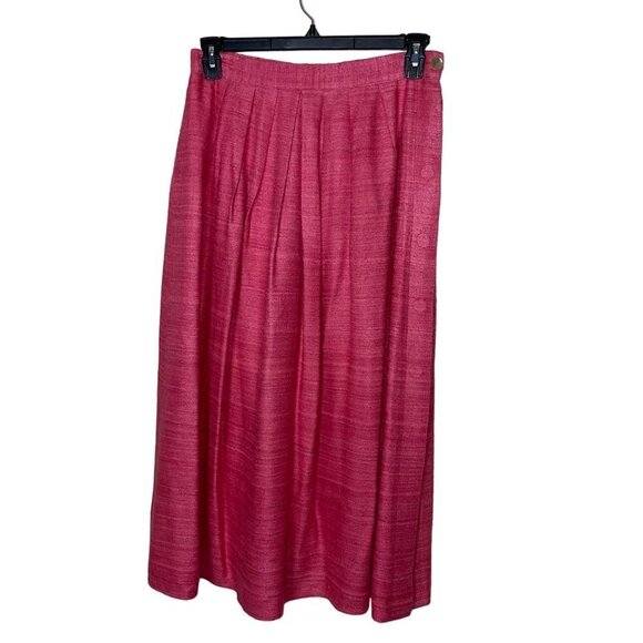 Jaxsport Vintage Womens A Line Midi Skirt Size 12 Pink Pleated Lined Pure Silk - Picture 1 of 13